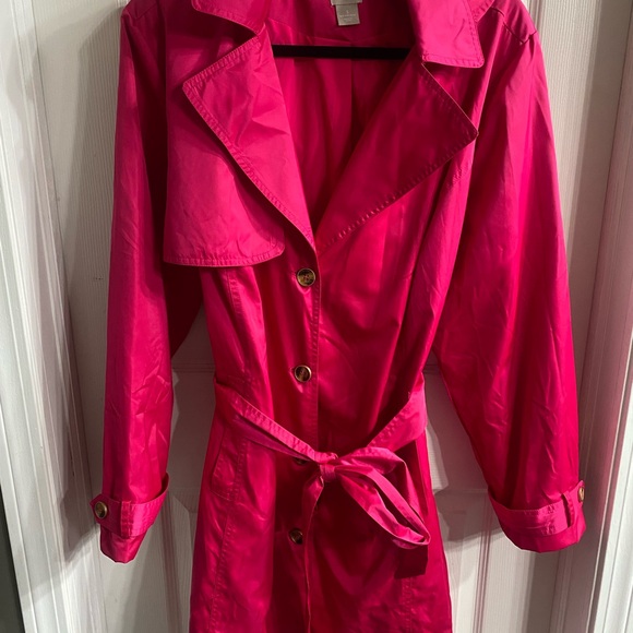 Chico's Jackets & Blazers - Chico's Vibrant Hot Pink Trench Coat with Tie Belt